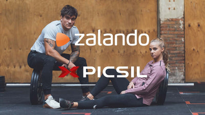 Dos atletas de Picsil con los logos de Picsil y Zalando